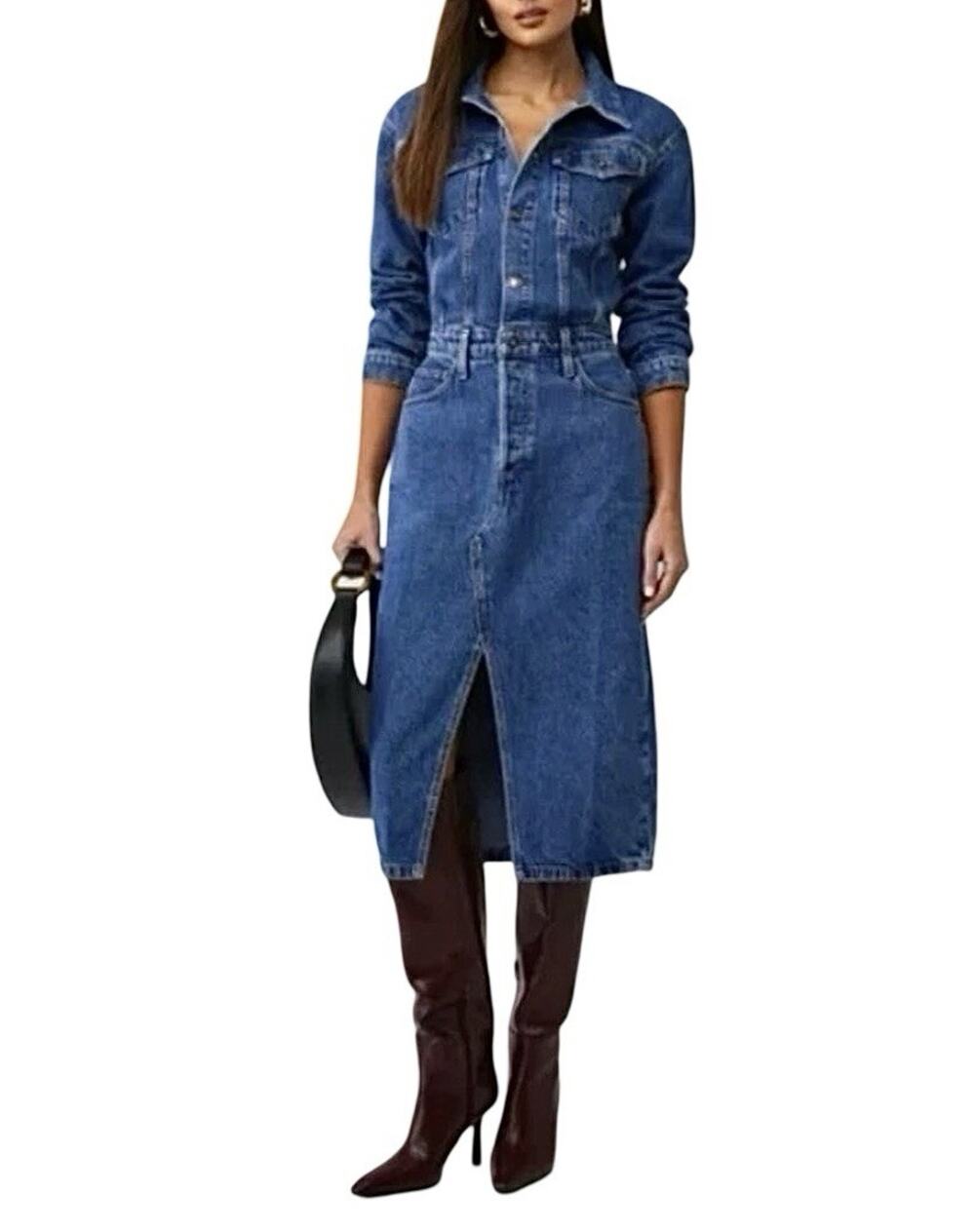 Favorite Daughter The City Blue Denim Dress Size S or Waist 28 Long Sleeve Midi
